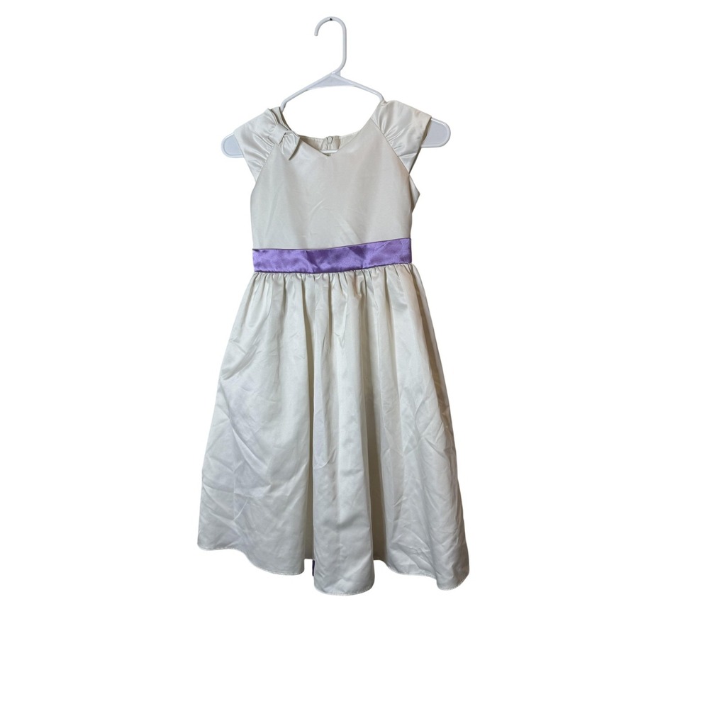 American Girl Dress Girls 7 White Satin Cap Sleeve Bow Belt Fit & Flare Party